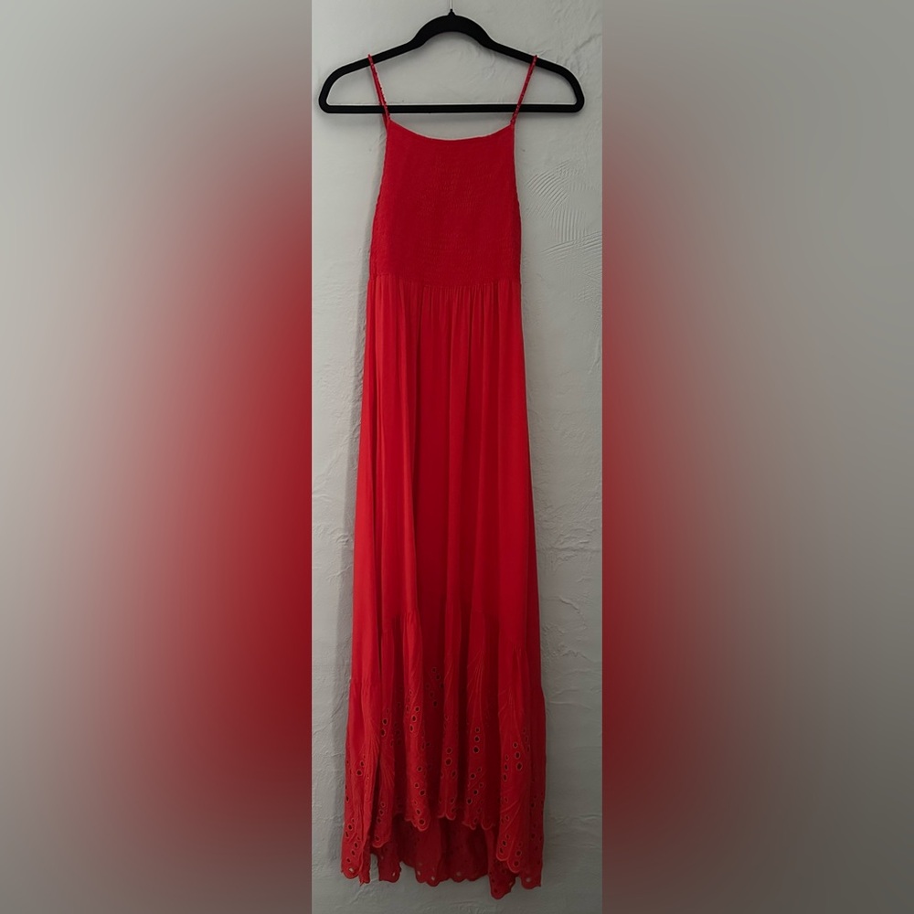 Anthropology Maaji Red Isadora Smocked Eyelet Maxi Dress
